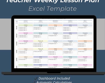 Teacher's Weekly Lesson Plan Excel Template | Classroom Schedule Organizer & Curriculum Tracker