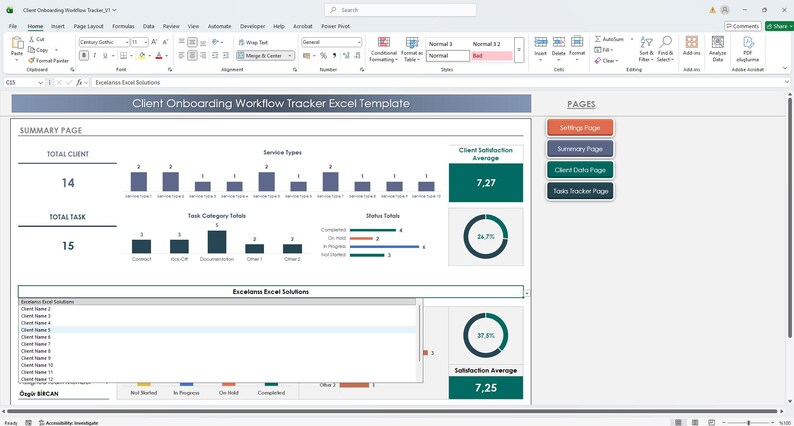 Business workflow spreadsheet for onboarding new clients