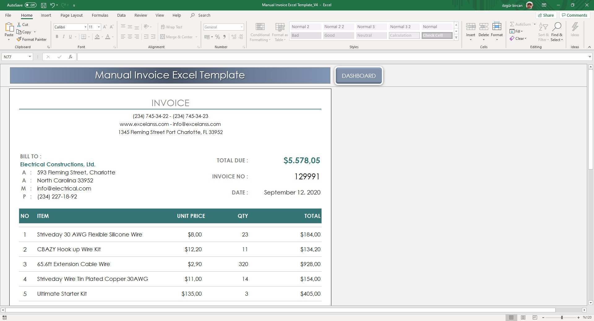Manual Invoice Excel Template Invoice Tracker Printable - Etsy