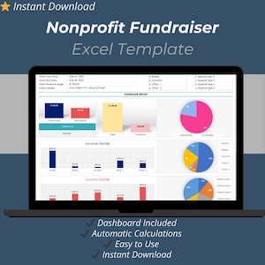Nonprofit Fundraiser Excel Template | Charity Event Income & Expense Tracker Spreadsheet