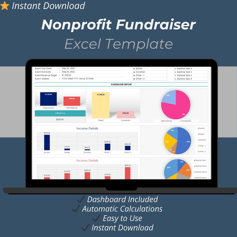 Non-Profit Fundraiser Report Excel Template: Non-Profit Tracker (Digital Download)