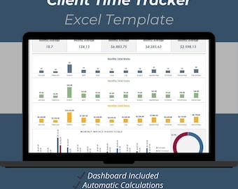 Client Time Tracker Excel Template | Freelancer Timesheet & Billing Tracker | Monthly Hours and Invoice Spreadsheet (100 Clients)