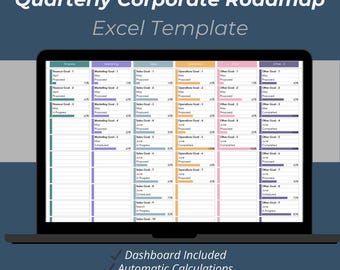 Quarterly Corporate Roadmap Excel Template | Business Strategy & Goals Planner