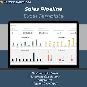 Plantilla de Excel para el embudo de ventas / Rastreador de ventas CRM y gestión de clientes potenciales / Hoja de cálculo para el seguimiento de acuerdos para pequeñas empresas