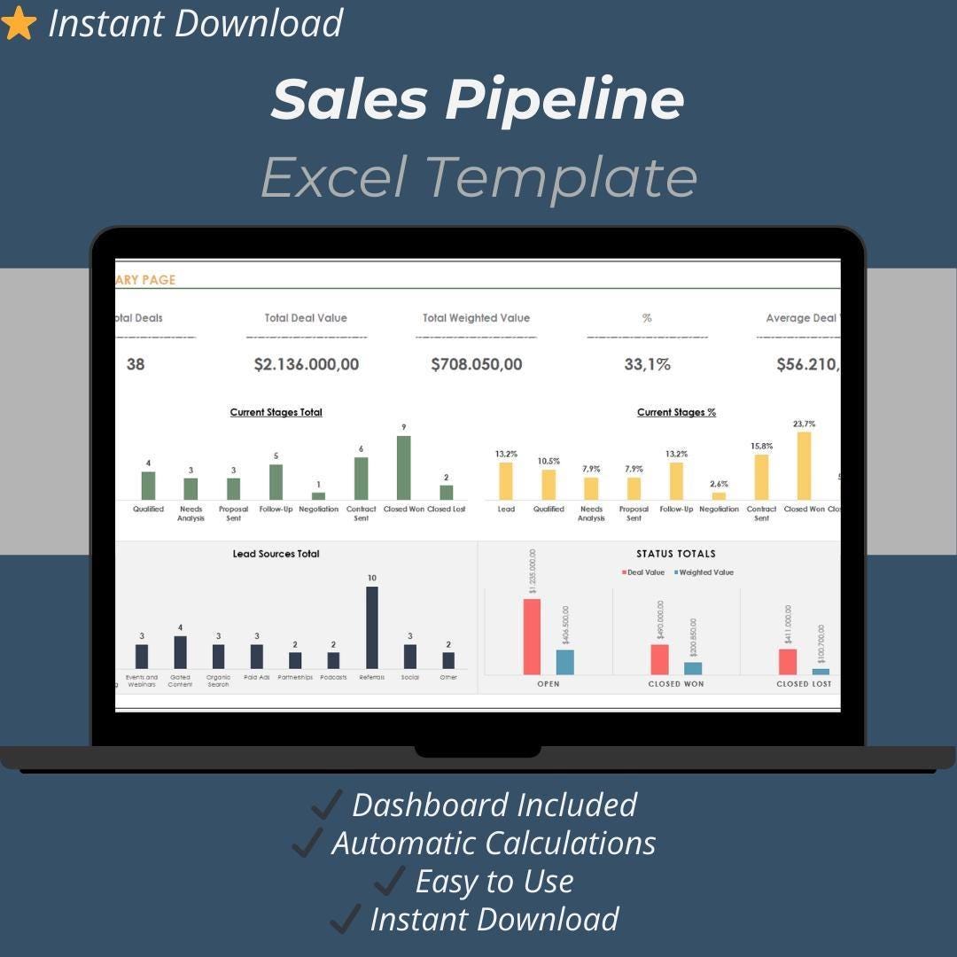 Sales Pipeline Excel Template | CRM Sales Tracker & Lead Management ...