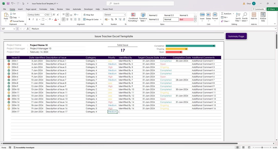Issue Tracker Excel Template | Project Issue Log & Bug Tracking ...