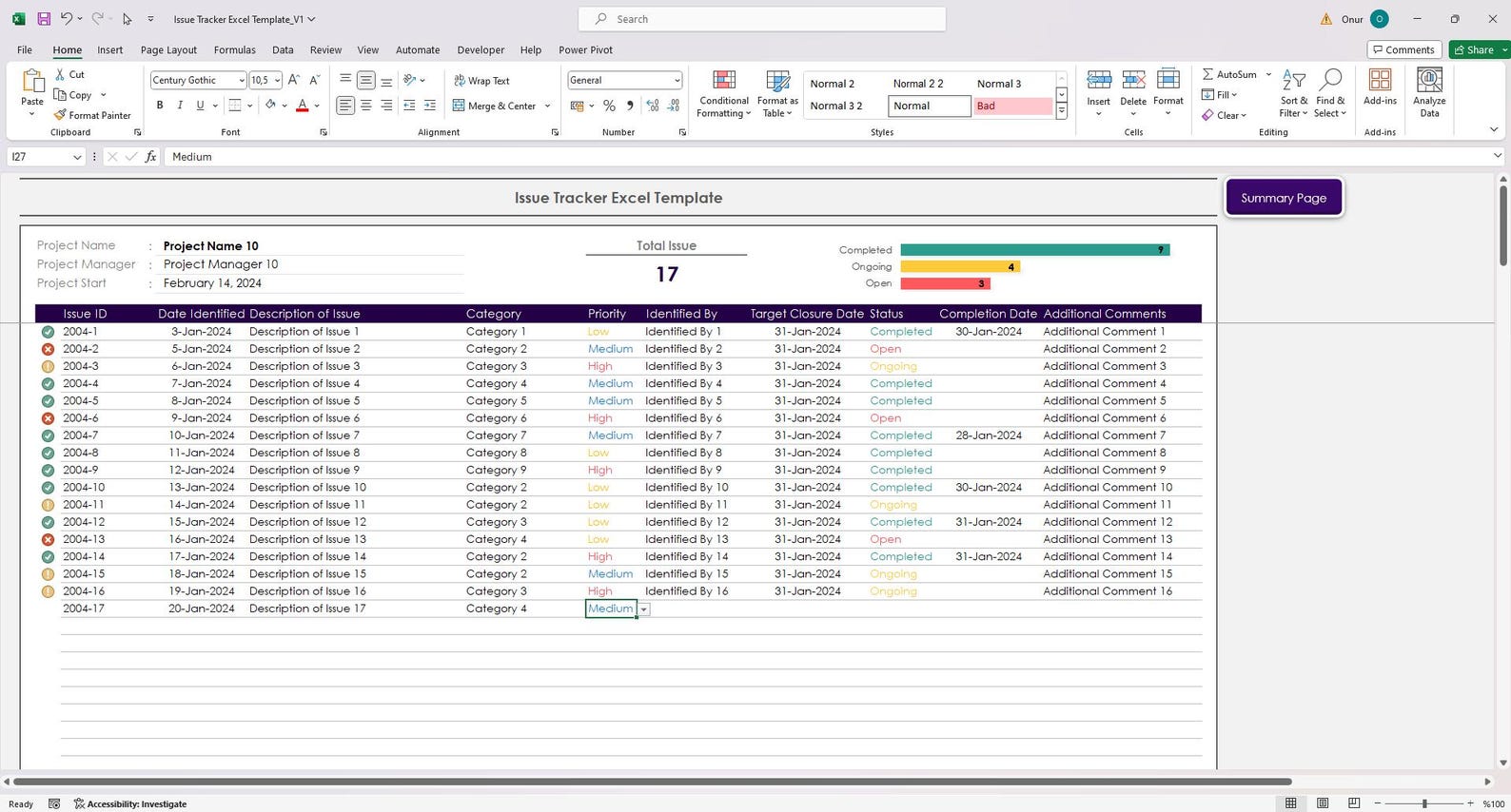 Issue Tracker Excel Template | Project Issue Log & Bug Tracking ...