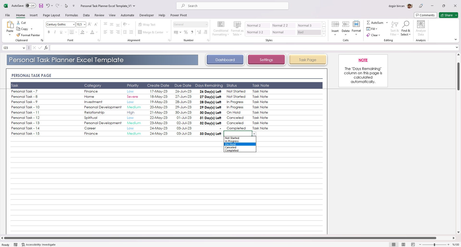 Fancy Task Tracker. Excel Task Tracker Excel Template: Task Planner and Dashboard, Personal to Do ...