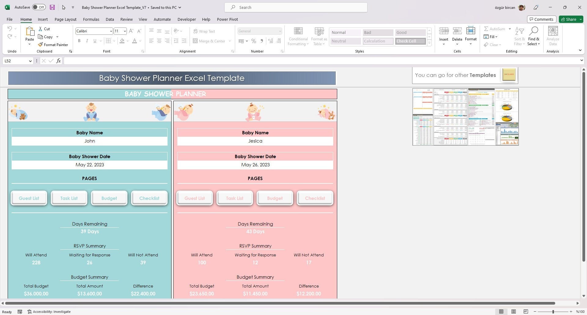 Baby Shower Planner Excel Template Baby Shower Tracker Etsy UK