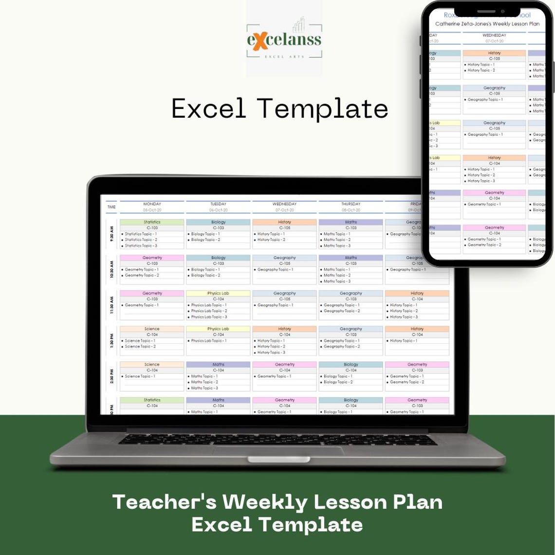 Teacher's Weekly Lesson Plan Excel Template: Curriculum Organizer - Etsy
