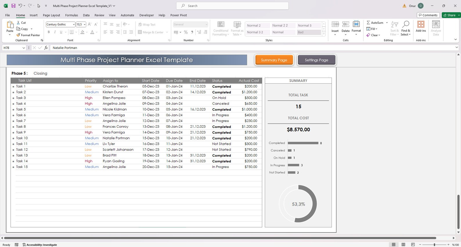 Multi Phase Project Planner Excel Template Multi-stage Task Organizer ...