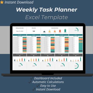 Excel de planificateur de tâches hebdomadaire | Calendrier de travail et liste de tâches
