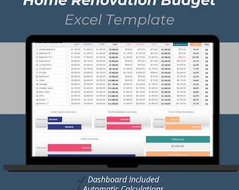 Home Renovation Budget Excel Template | Remodel Expense Tracker & House Project Planner
