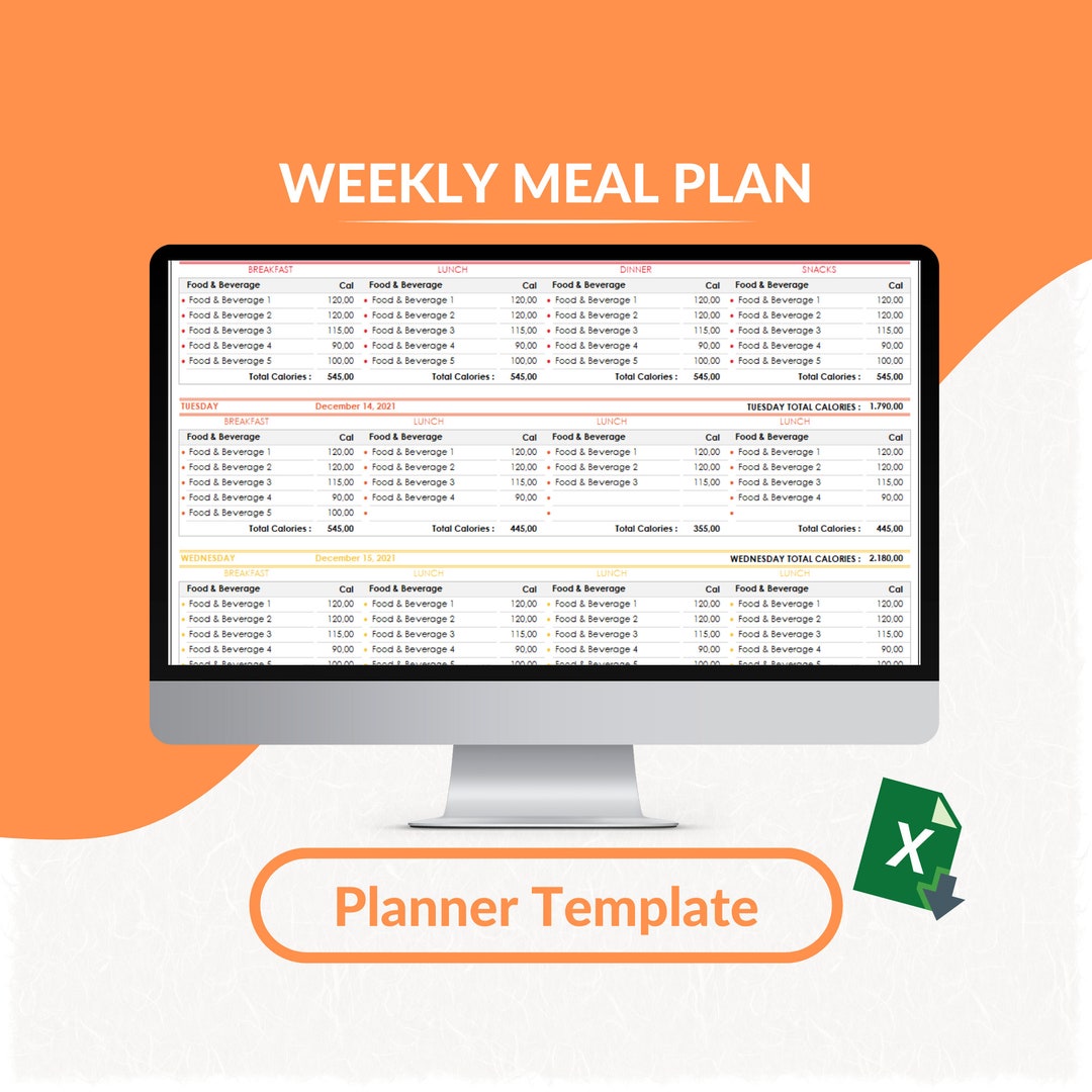 Weekly Meal Plan Excel Template Meal Plan With Calories Meal Plan google-sheets-meal-plan-template
