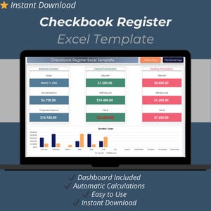 Checkbook Register Excel Template | Check Register Spreadsheet | Bank Transaction Tracker | Personal Finance Dashboard