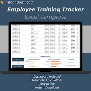 Planilha de Controle de Treinamento de Funcionários em Excel – Planilha de Progresso de Desenvolvimento e Treinamento de Equipes para RH, Gerentes e Equipes (50 Funcionários)