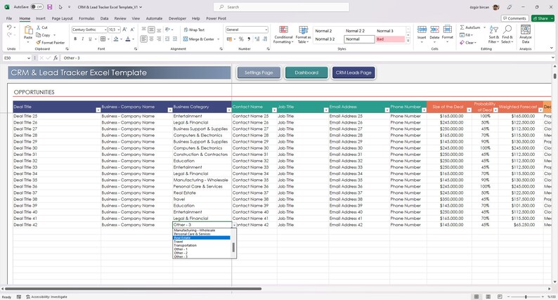Lead management Excel template with charts and auto calculations