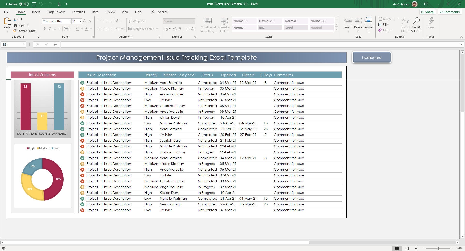 Issue Tracker Excel Template | Project Management Bug Log & Issue ...