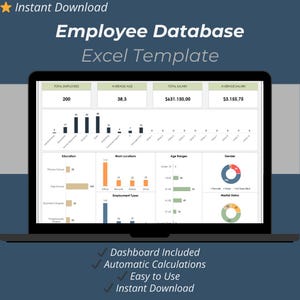 Employee Database Excel Template, HR Tracker Spreadsheet, Small Business Tool (Digital Download)