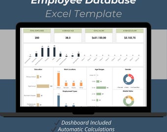 Employee Database Excel Template, HR Tracker Spreadsheet, Small Business Tool (Digital Download)
