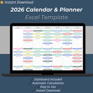 Plantilla de Excel para el calendario 2026: Planificador y organizador mensual con 12 páginas