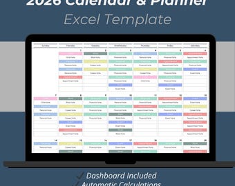 2026年カレンダープランナーExcelテンプレート：12ページの月間プランナー＆オーガナイザー