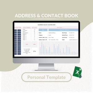 Address & Contact Book Excel Template | Telephone Directory  | Address  Phone Directory | Excel Address Tracker | Printable Address Planner