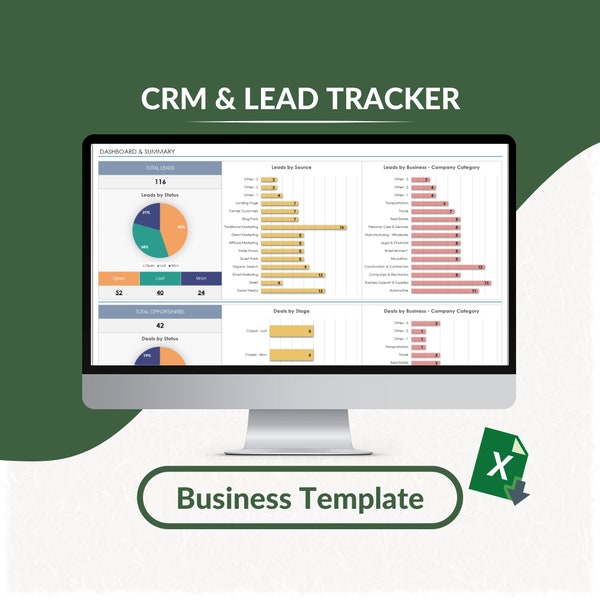 CRM & Lead Tracker Excel Template | Lead Management Tool | Customer Relationship Manager | Sales Lead Tracker | CRM Database Sheet