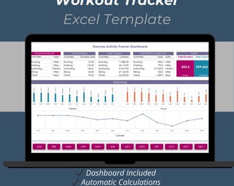 Workout Tracker Excel Template | Fitness Log, Exercise Tracker & 12 Month Calorie Tracking Spreadsheet