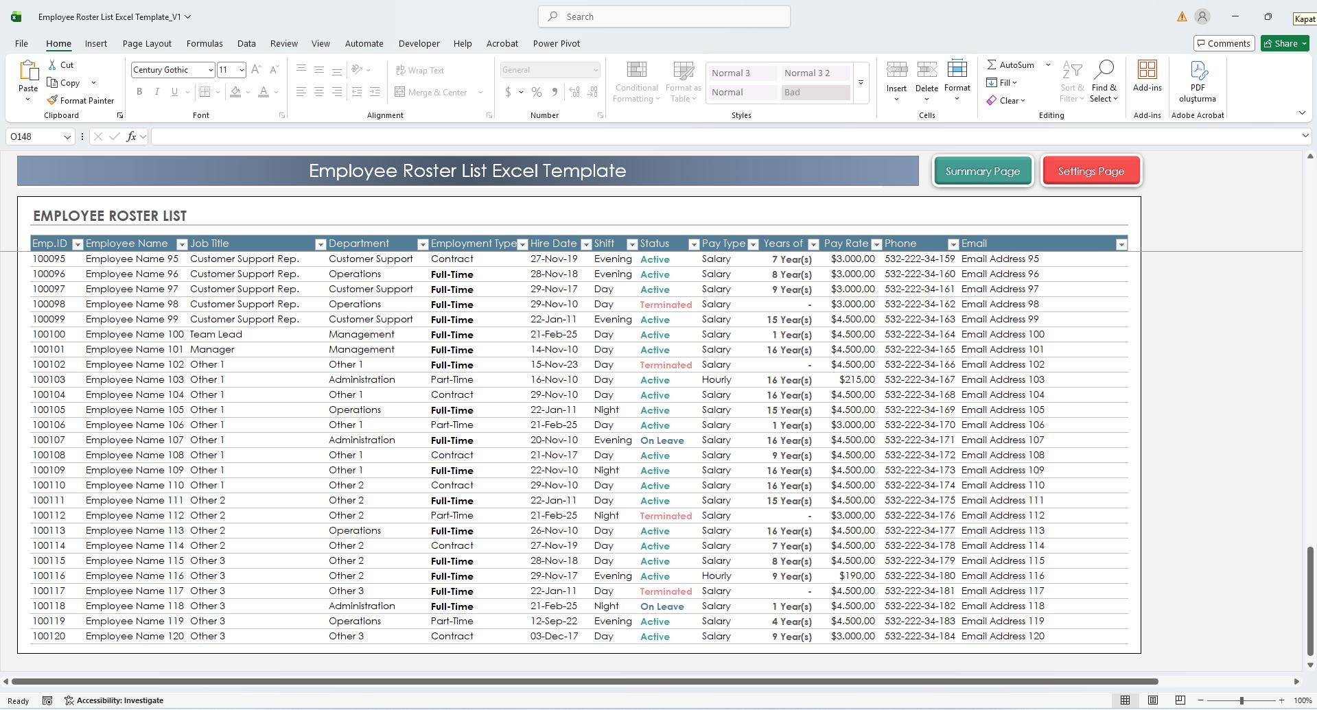 Employee Database Roster Excel Employee Roster List Excel Template | Staff Directory & Summary ...
