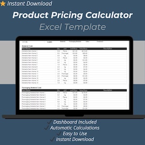 Product Pricing Calculator Excel Template | Cost & Profit Margin Spreadsheet for Small Business