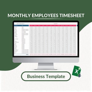 Monthly Employee Timesheet Excel Template: Staff Planner (Digital Download)