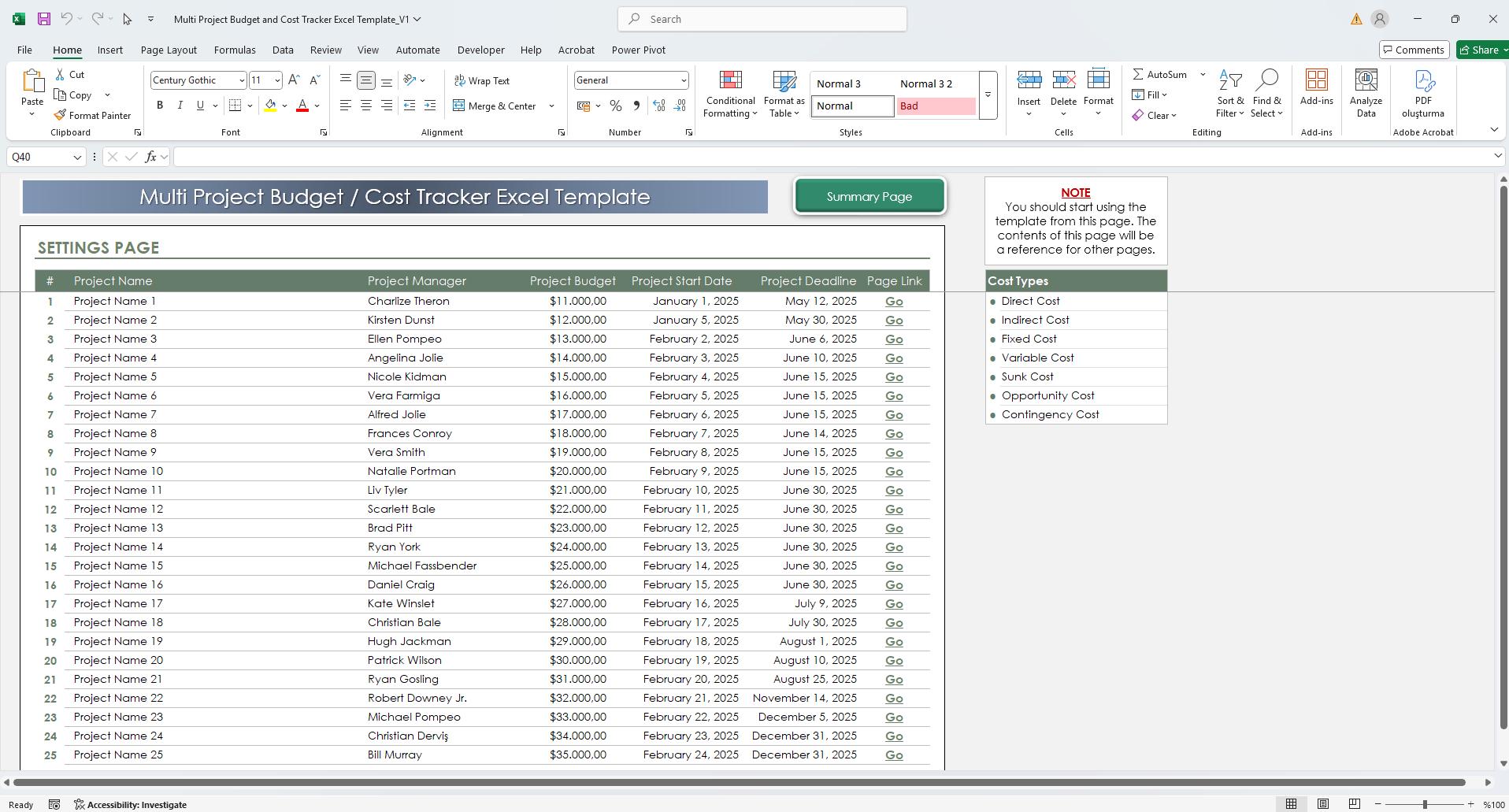 Multi Project Budget Tracker Excel Template | Project Cost & Expense ...