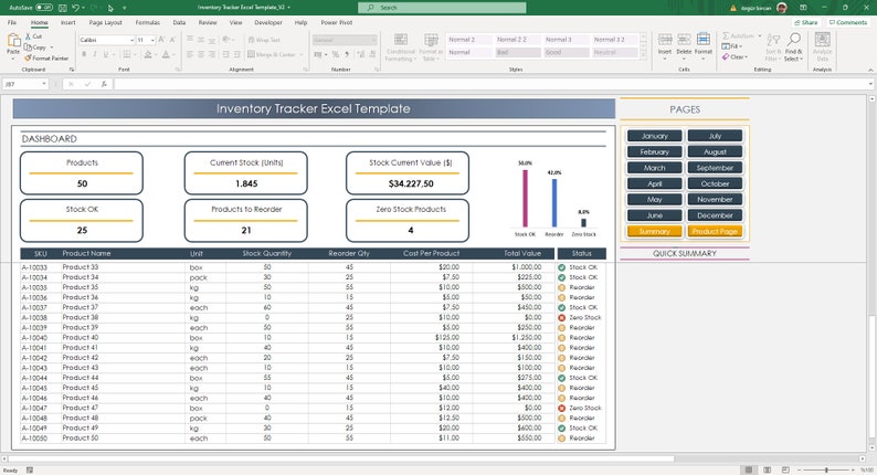 Inventory Tracker Excel Template: Stock Management Spreadsheet - Etsy