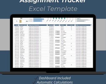 Assignment Tracker Excel Template | Student Homework Planner & Study Organizer | Task Tracker