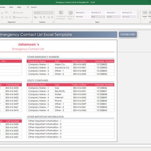 Emergency Contact List Excel Template: Printable Family Workplace