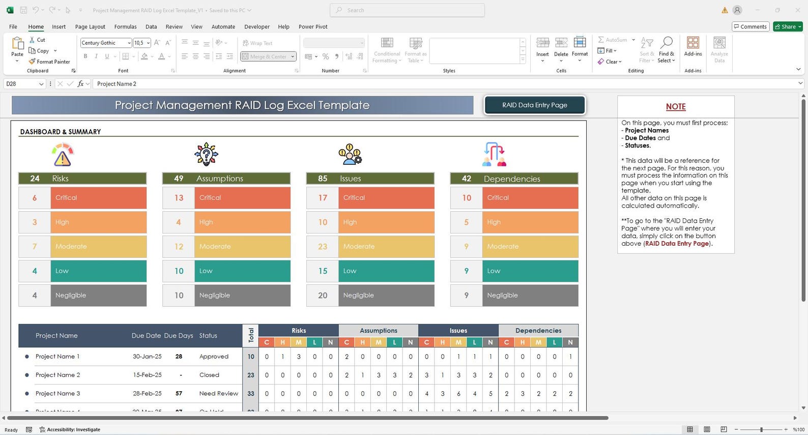 RAID Log Excel Template – Project Management Tracker for Risks, Issues ...