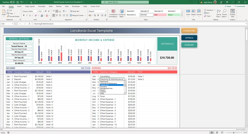 Rental Property Tracker Excel Template 1-30 Rental - Etsy