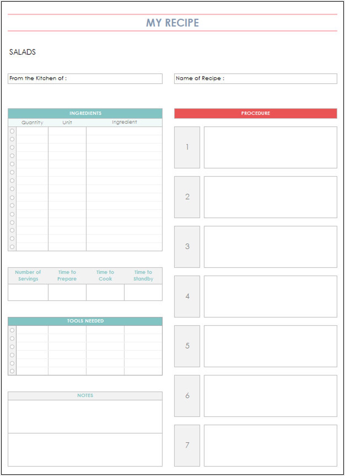 Recipe Creator Excel Template Editable Recipe Binder Etsy