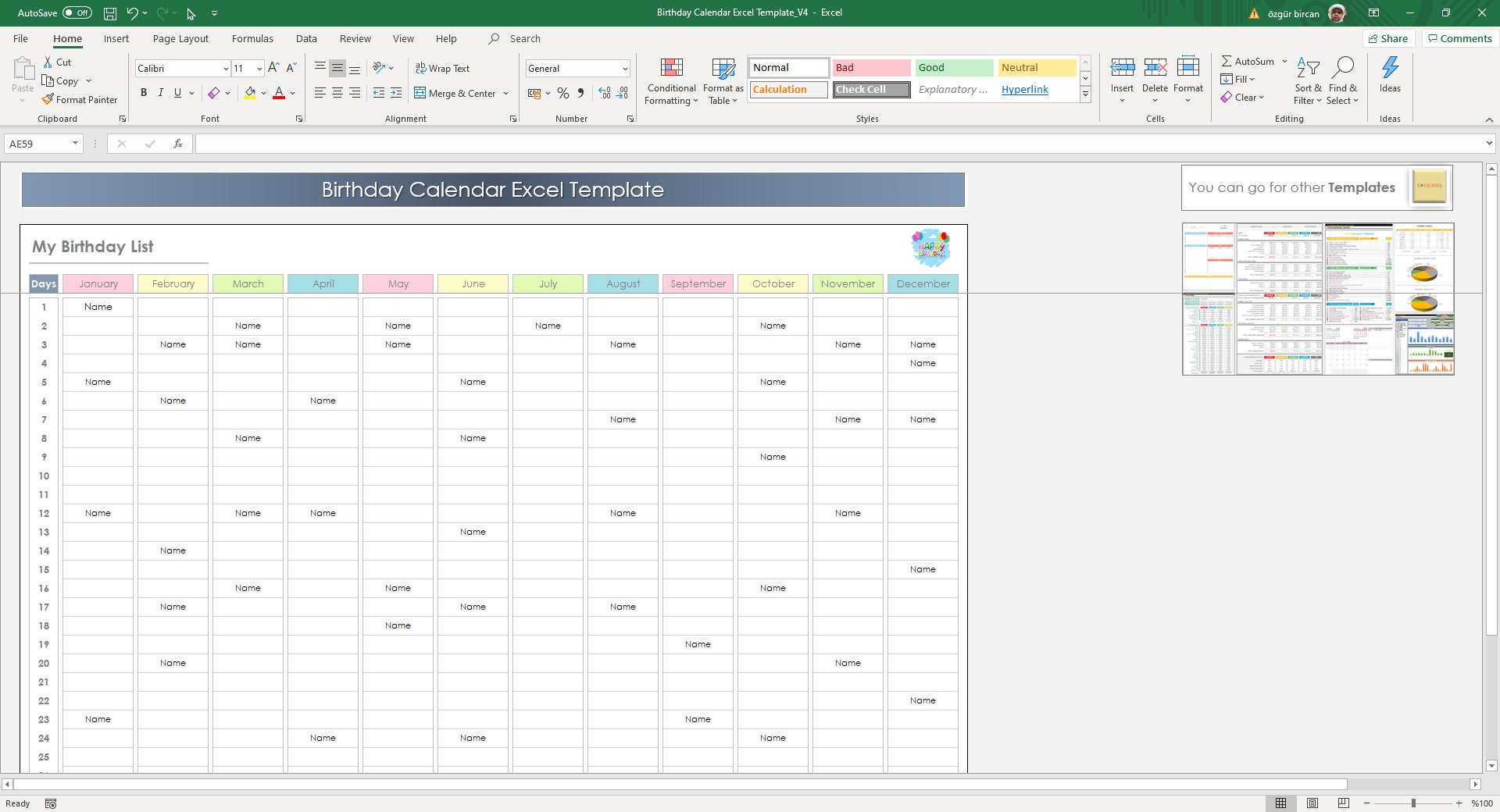 Calendrier Danniversaire Excel Template Planificateur Etsy Calendrier Danniversaire Excel Template Planificateur Etsy
