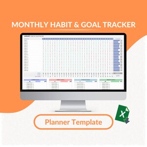 Excel-sjabloon voor maandelijkse gewoonte- en doeltracker | Maandelijkse gewoonte- en doelplanner | Maandelijkse gewoontegrafiek | Maandelijkse gewoonte- en doelplanner