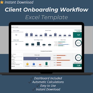 Client Onboarding Excel Template | CRM Workflow Tracker Spreadsheet | Client Management Dashboard for Small Business