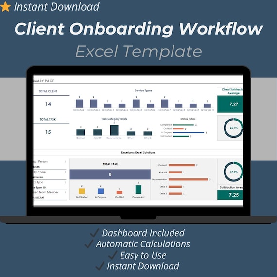 Client Onboarding Excel Template | CRM Workflow Tracker Spreadsheet | Client Management Dashboard for Small Business
