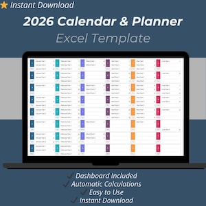Plantilla de Excel para calendario y planificador 2026: Tareas diarias y lista de tareas pendientes