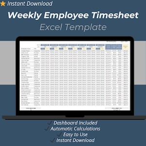 Wöchentliche Mitarbeiter Stundenliste Excel-Vorlage | Arbeitszeit & Payroll Tracker Tabelle