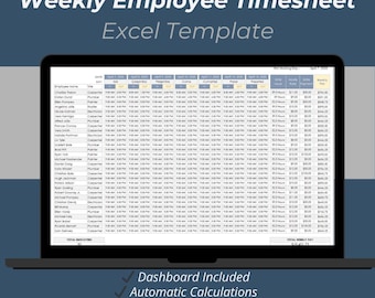 Wöchentliche Mitarbeiter Stundenliste Excel-Vorlage | Arbeitszeit & Payroll Tracker Tabelle
