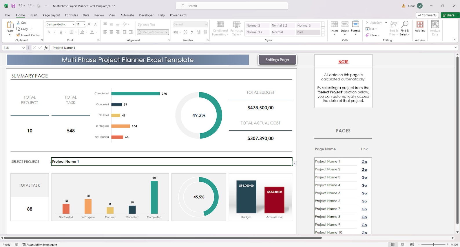 Multi Phase Project Planner Excel Template Multi-stage Task Organizer ...