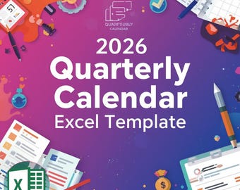 2026 Quarterly Calendar Excel Template: 4 Page Planner & Organizer