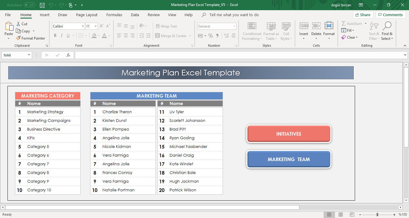 Marketing Plan Excel Template Marketing Planner Marketing Etsy
