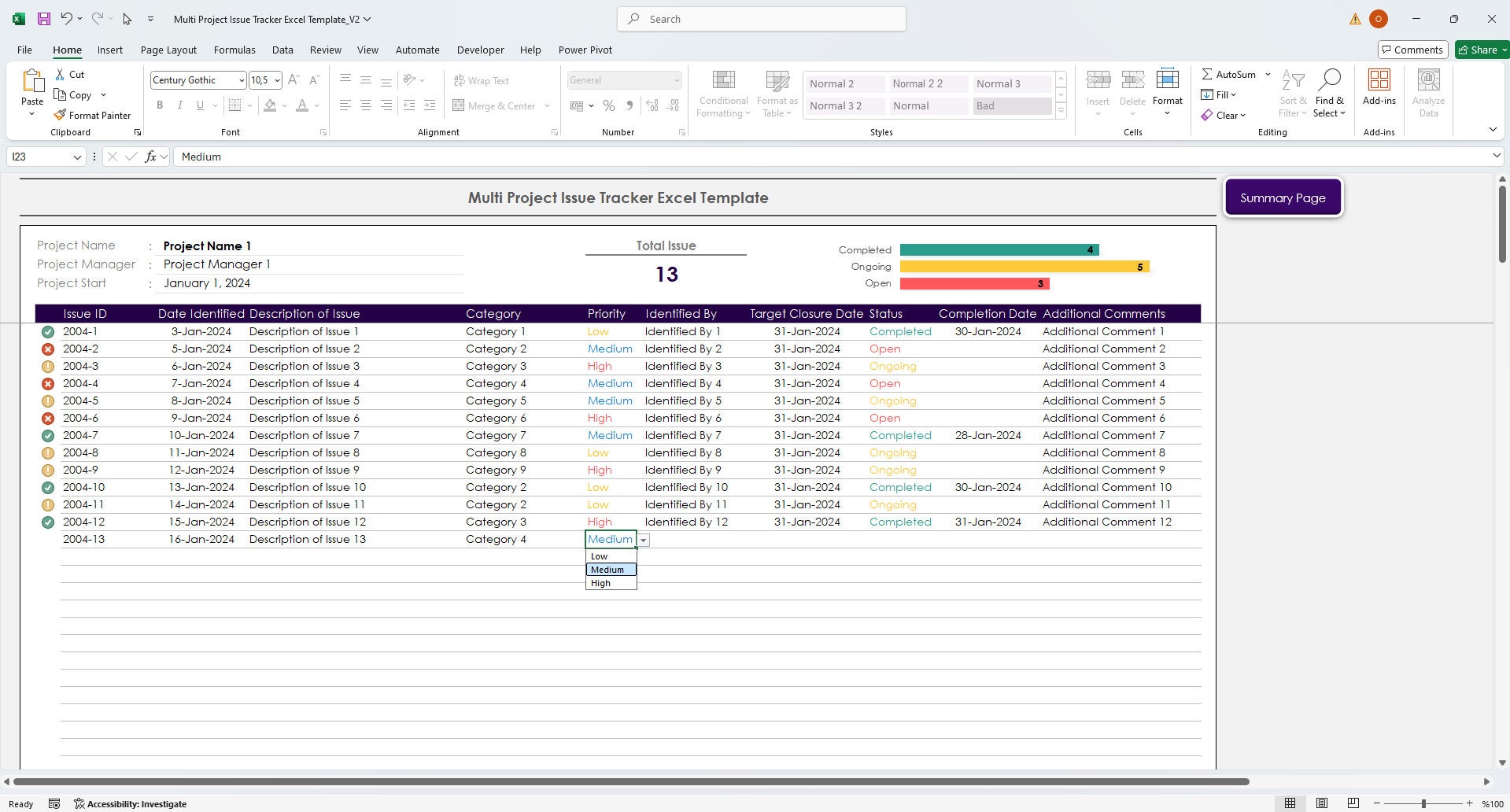 Issue Tracker Excel Template | Multi Project Issue Log & Status ...